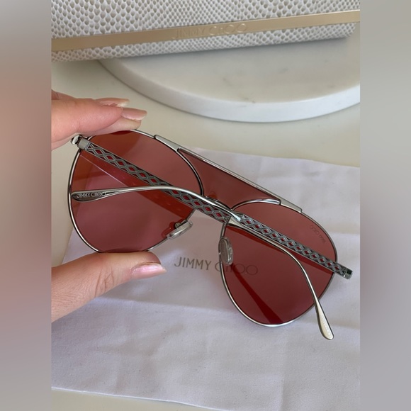 NEW Jimmy Choo Ave aviator sunglasses silver frame red lenses - Picture 12 of 14